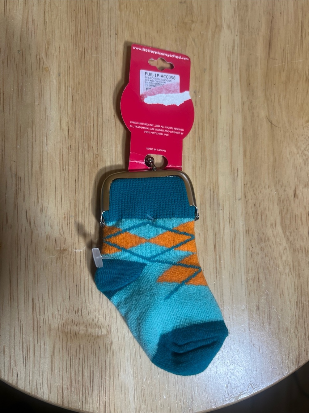 Little Miss Teal and Orange Argyle Kiss-Lock Wristlet coin purse